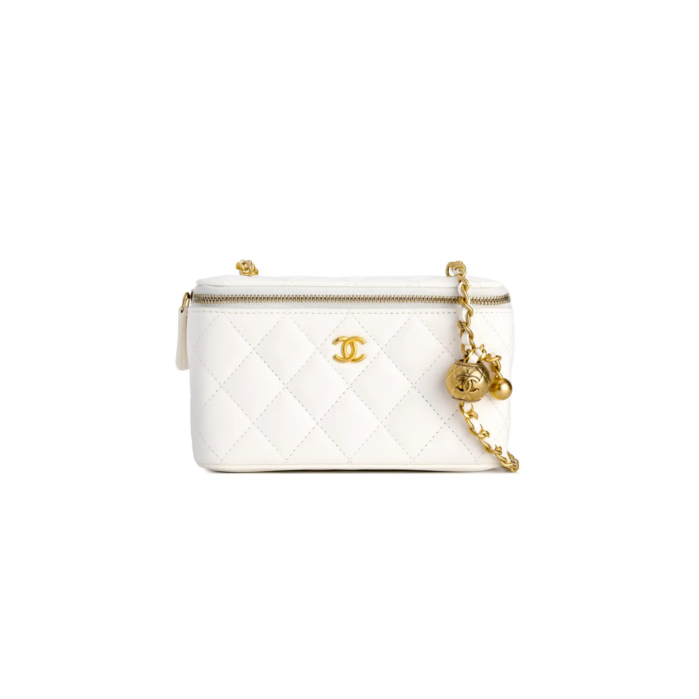 CHANEL LITTLE GOLDEN BALL SHEEPSKIN BOX BAG SHOULDER BAG CROSSBODY BAG REGULAR WOMEN'S WHITE (17*9.5*8cm)
